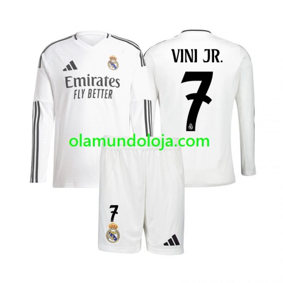 Camisola Real Madrid Vinicius Junior 7 Criança Equipamento Primeiro 2024-2025 Manga Comprida
